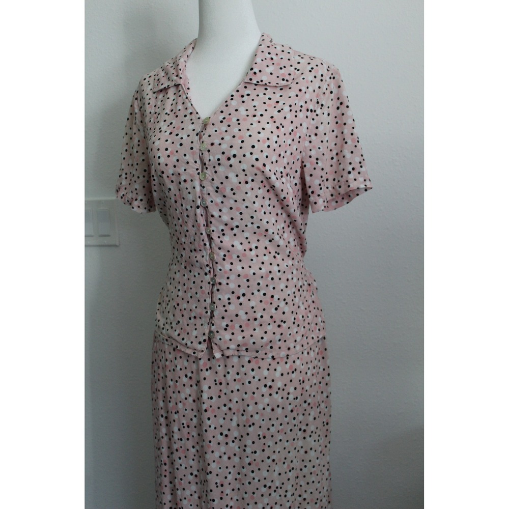 VTG Pink Polka Dot 2 Piece Set Button‎ Front Top & Maxi Skirt Women's Small - Picture 2 of 16